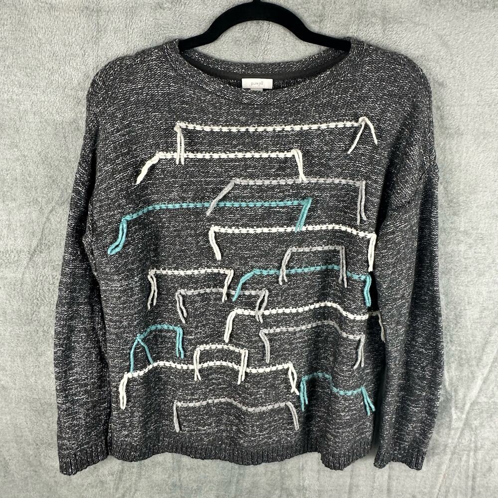 J Jill Sweater Womens Extra Small Gray PureJill Embroidered Knit Boho Artsy Wool